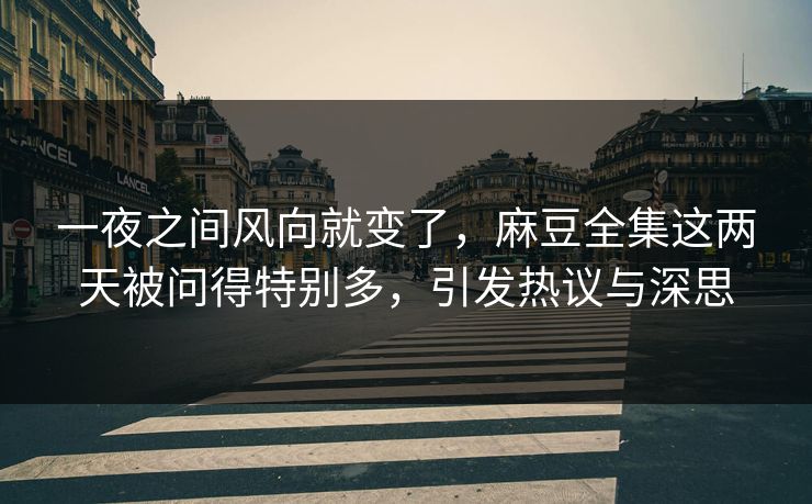 一夜之间风向就变了，麻豆全集这两天被问得特别多，引发热议与深思  第1张